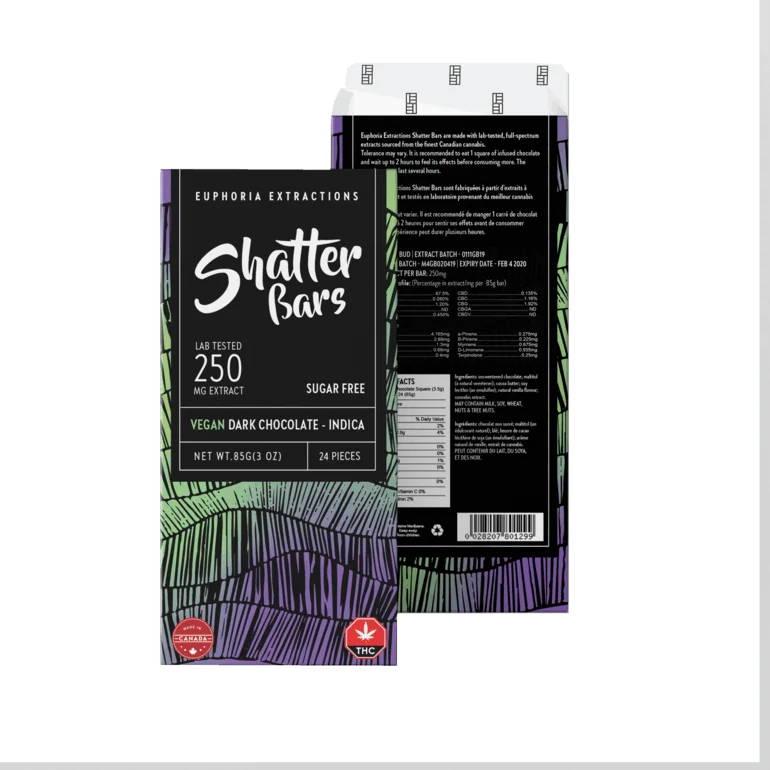 Chocolates Vegan Dark Chocolate Indica 250mg Shatter Bar