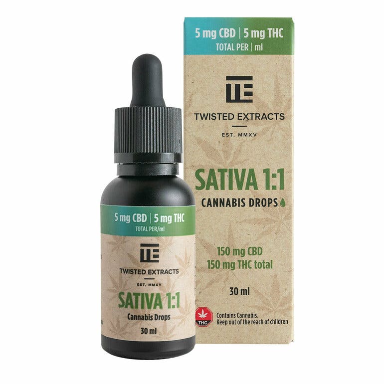 Twisted Extracts Oil Drops - Sativa 1:1 Orange Flavoured (150mg CBD + 150mg THC - 30ml)